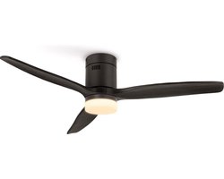 CREATE - Plafondventilator 40W silent Ø132 cm - Met Verlichting drie temperaturen - Met Afstandsbediening - 6 Snelheden - Timer - Zomer/Winter functie - Zwart - WIND CALM