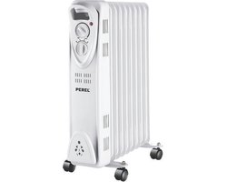 Perel 2000W olieradiator met 9 ribben, 3 warmtestanden, instelbare thermostaat, handvat, wielen en kabelhouder, oververhittings- en kantelbeveiliging, mobiele, stille en energiezuinige bijverwarming voor kamers tot 25 m², wit