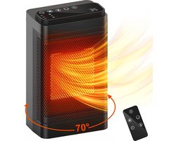 SensaHome 1200D - Elektrische Kachel - Keramische Verwarming - Energiezuinige Heater - Ventilatorkachel met Thermostaat - Terrasverwarmer - Met Afstandsbediening - 1400/1500W - Zwart