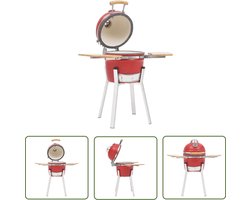 The Living Store Kamado Keramische BBQ - 33 cm - Rood - Incl - zijplanken - 27 cm grillrooster - Thermometer