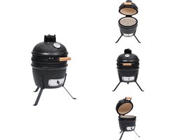 vidaXL Rokersbarbecue - Rokersbarbecues - Kamado - Kamados - Kamado barbecue 2-in-1 56 cm keramiek zwart