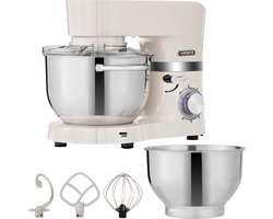 AREBOS Keukenmachine - 1500W - Keukenrobot - 5,5L&4,5L - Keukenmixer - Foodprocessor - Roestvrij Stalen Mengkom - 6 Snelheden - Crème