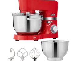 AREBOS Keukenmachine - 1500W - Keukenrobot - 5,5L&4,5L - Keukenmixer - Foodprocessor - Roestvrij Stalen Mengkom - 6 Snelheden - Rood