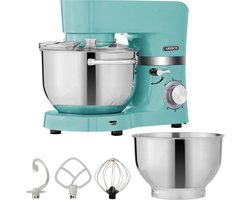 AREBOS Keukenmachine - 1500W - Keukenrobot - 5,5L&4,5L - Keukenmixer - Foodprocessor - Roestvrij Stalen Mengkom - 6 Snelheden - Turquoise