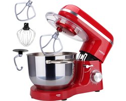 AREBOS Keukenmachine - 1500W - Keukenrobot - 6L - Keukenmixer - Foodprocessor - Roestvrij Stalen Mengkom - 6 Snelheden - Rood