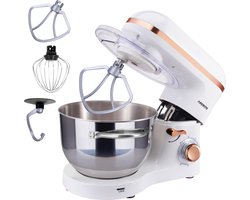 AREBOS Keukenmachine - 1500W - Keukenrobot - 6L - Keukenmixer - Foodprocessor - Roestvrij Stalen Mengkom - 6 Snelheden - Wit