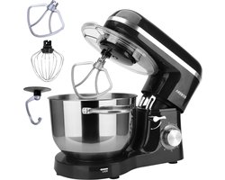 AREBOS Keukenmachine - 1500W - Keukenrobot - 6L - Keukenmixer - Foodprocessor - Roestvrij Stalen Mengkom - 6 Snelheden - Zwart