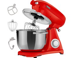 AREBOS Keukenmachine - 1800W - Keukenrobot - 6L - Keukenmixer - Foodprocessor - Roestvrij Stalen Mengkom - 6 Snelheden - Rood