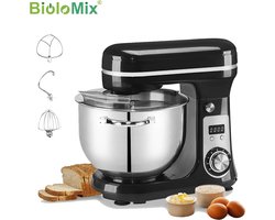 Biolomix keukenmixer - 6L - Roestvrijstaal - 6 verschillende standen - Keukenmachine - Inclusief accessoires - Zwart