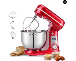 Boze® Deegmachine - Deegmixer - Kneedmachine - Rood/6L/3 Kopstukken/Biolomix