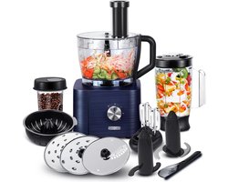 Comnox - 11-in-1 Keukenmachine - 1100W - 3,2L + 1,5L Blender - Drie Snelheden - Veiligheidsslot - Blauw - Food Processor en Blender Set