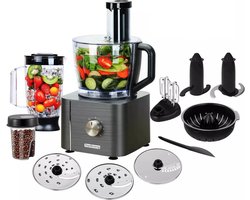 Comnox - 11-in-1 Keukenmachine - 1100W - 3,2L + 1,5L Blender - Drie Snelheden - Veiligheidsslot - Donkergrijs - Food Processor en Blender Set