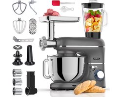 Fentic Keukenmachine – 2000W – Keukenrobot – Foodprocessor - 6,2L Mengkom – Incl. Vleesmolen, Blender en extra Accessoires – Antraciet