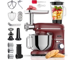 Fentic Keukenmachine – 2000W – Keukenrobot – Foodprocessor - 6,2L Mengkom – Incl. Vleesmolen, Blender en extra Accessoires – Rood