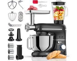 Fentic Keukenmachine – 2000W – Keukenrobot – Foodprocessor - 6,2L Mengkom – Incl. Vleesmolen, Blender en extra Accessoires – Zwart