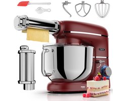 Fentic Keukenmachine - 2000W - Keukenrobot - Incl. Pastaroller en extra accessoires - 6,2L Mengkom - Foodprocessor - Pastamachine - Rood