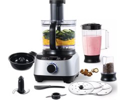 J&R Keukenmachine - Alles in 1 keukenmachine - Multifunctionele keukenmachine - 11 in 1 - Blender - Citruspers - Kneden - Hakken - Malen - Mixen - 1300W - Zilvergrijs