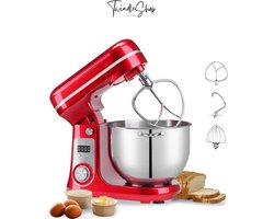 Keukenmachines - Keukenrobot - Keukenmixer Staand Met Mengkom - Inhoud Kom 6 Liter - 1200 W - Rood - 25.8 x 32 x 35 cm