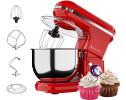 KitchenBrothers Keukenmachine - Keukenrobot - 5L - Mixer met Mengkom - Keukenmixer - 1200W - Rood