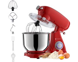 KitchenBrothers Keukenmachine - Keukenrobot - 6,2L Mengkom - 1800W - Keukenmixer - Aluminium - Rood