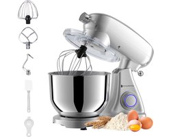 KitchenBrothers Keukenmachine - Keukenrobot - 6,2L Mengkom - 1800W - Keukenmixer - Aluminium - Zilver