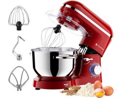 KitchenBrothers Keukenmachine - Keukenrobot - 6,2L Mengkom - Keukenmixer - 1400W - Rood