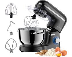 KitchenBrothers Keukenmachine - Keukenrobot - 6,2L - Mixer met Mengkom - Keukenmixer - 1400W - Antraciet