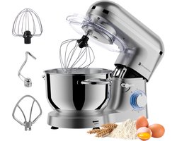 KitchenBrothers Keukenmachine - Keukenrobot - 6,2L - Mixer met Mengkom - Keukenmixer - 1400W - Zilver