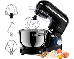 KitchenBrothers Keukenmachine - Keukenrobot - 6,2L - Mixer met Mengkom - Keukenmixer - 1400W - Zwart