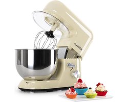 Klarstein Bella Elegance Keukenmachine Mixer - 2000 W - 6 Vermogensstanden - Pulse Functie - Planetair Mengsysteem - 5 L Roestvrijstalen Kom - 3-Delig Accessoires: Deeg- & Kneedhaak - Garde - Applicaties - Roestvrij Staal - Zonder BPA - Crème