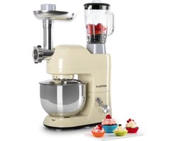 Klarstein Lucia Keukenmachine - 3-In-1: Mengmachine Blender / Vleesmolen - 2000 Watt / 2,7 Ps - 5.2 Liter Roestvrijstalen Kom - 1.5 Liter Blender - 6 Standen - Pulse-Functie - Menghaak / Kneedhaak / Garde - Spatbescherming - BPA-Vrij - Crème