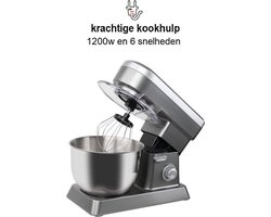 Royal Swiss - Keukenmachine Multifunctionele - Keukenrobot Mixer Xl - Keuken Robot 5 Liter - 6 Snelheden - Elektrische Energie 1200w - Kleur Zilver/Grijs