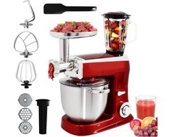 Royalty Line® PKM2100BG 3 in 1 Keukenmachine - 7.5 L Keukenrobot - Krachtig 2100W Foodprocessor - Keukenmixer Met Blender & Vleesmolen - Rood