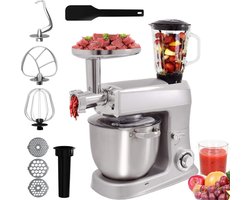 Royalty Line® PKM2100BG 3 in 1 Keukenmachine - 7.5 L Keukenrobot - Krachtig 2100W Foodprocessor - Keukenmixer Met Blender & Vleesmolen - Zilver