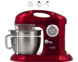 TEFFO - Keukenmixer 7L 1200W XL - Keukenmachine - Mixer - Met mengkom - Roestvrij staal