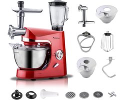 TurboTronic TT-007 Keukenmachine met Blender en Vleesmolen - 5L - Rood