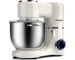 Vospeed - 1500W Keukenmixer 8L - Elektrische Mixer met RVS Kom & 6 Snelheden - Inclusief Deeghaak en Garde