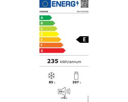 Hisense RB372N4ADE koel-vriescombinatie Vrijstaand 292 l E Zilver