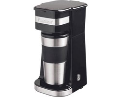 Bestron Koffiezetapparaat met thermosbeker, voor gemalen filterkoffie & ideal voor camping, 2 grote koppen, 750 Watt, rvs, Kleur: silver/zwart