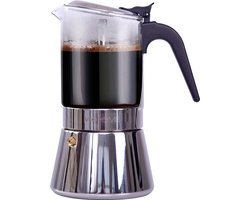 Espressomaker VeoHome 360ml RVS - Glazen Kristal Moka pot- Percolator voor inductie 6 kops, Compatibel met Alle Kookplaten