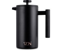 French press Cafetiere - 0.7 L - Verse koffiemaker - Dubbelwandig RVS koffiepers - Zwart - VDN