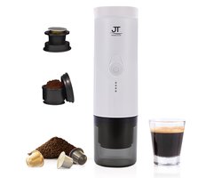 JT Products Draagbare 2-In-1 Espressomachine Wit - Oplaadbaar - Capsules En Gemalen Koffie - Warmt Op - Koffiemaker - Nespresso - Draagbare Koffiemachine - Reis En Camping Koffiezetapparaat