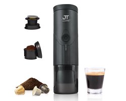 JT Products Draagbare 2-In-1 Espressomachine Zwart - Oplaadbaar - Capsules En Gemalen Koffie - Warmt Op - Koffiemaker - Nespresso - Draagbare Koffiemachine - Reis En Camping Koffiezetapparaat