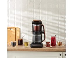 Karaca Çaysever Robotea Pro - 4 in 1 Sprekend Automatisch Theezetapparaat met Glas, Waterverwarmer en Filter Koffiezetapparaat 2500W - Zwart Chroom