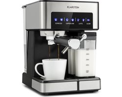 Klarstein Arabica Comfort Espressomachine - 1350 Watt - 20 Bar - Uitneembare Watertank: 1,8 Liter - 90° RVS Stoompijpje - Uitneembaar melkreservoir - Touch bedieningspaneel - LED display - Afwasbaar lekrooster - Zilver