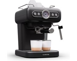 Klarstein Espresso Portafilter Machine met Melkopschuimer - 1 -2 L Retro Mini Espresso Machine met Portafilter - 950 W Klein Koffiezetapparaat - Roestvrij Staal Koffiezetapparaat voor Cappuccino - Zwart