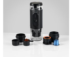 Koffiemaatje® | 80 ML | Draagbare Elektrische Espressomachine | Matt Zwart | Reizen | Onderweg | 18 Bar | Oplaadbaar | Snoerloos | 8.700 MAh | Verwarmt Water | Cups & Gemalen Koffie | Espresso & Dubbele Espresso | 12V & 220V