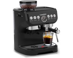 Lopoleis® Barista Espressomachine – Pistonmachine met Koffiemolen – Koffiemachine melkopschuimer – Koffiezetapparaat met bonen – Bonenmaler – Zwart