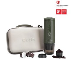 OutIn Nano - reis cadeauset - draagbare elektrische espressomachine - stijlvol en solide - verwarmt water - capsules & gemalen koffie - 20 bar - draagbare koffiemachine - reis & camping koffiezetapparaat 12 volt