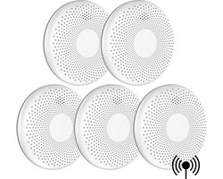 Aroha Link Combimelders - 10 jaar batterij - 5 x Koppelbare rookmelder & koolmonoxidemelder - Draadloos gekoppelde brandmelder & CO melder - 5 set